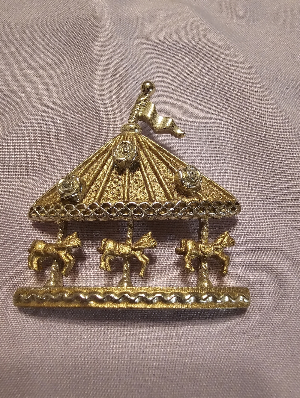 Gold Carousel Horse Brooch